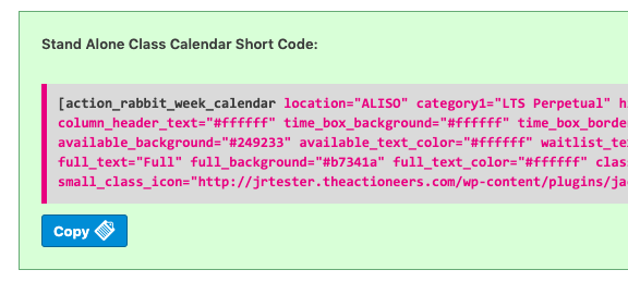 copy class calendar shortcode