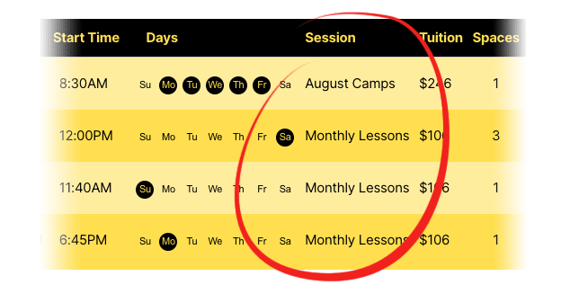 Adding Sessions to the Class Table